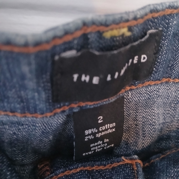 The Limited Skirt Denim Dark Wash Factory Whiskering Raw Hem Side Pockets - Picture 8 of 10